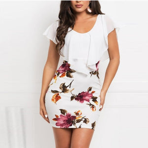 Fashion Dress women Sexy Party Summer Dress Sleeveless Bodycon Floral Printed White Holiday Elegant Short Mini Dress