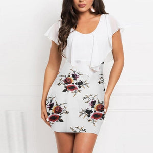 Fashion Dress women Sexy Party Summer Dress Sleeveless Bodycon Floral Printed White Holiday Elegant Short Mini Dress