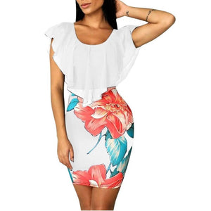 Fashion Dress women Sexy Party Summer Dress Sleeveless Bodycon Floral Printed White Holiday Elegant Short Mini Dress