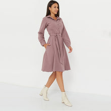 Load image into Gallery viewer, Women Vintage Sashes Elegant A-line Party Dress Long Sleeve Turn Down Collar Solid Casual Dress 2019 Winter New Fashion Dress