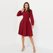 Load image into Gallery viewer, Women Vintage Sashes Elegant A-line Party Dress Long Sleeve Turn Down Collar Solid Casual Dress 2019 Winter New Fashion Dress