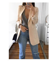 Load image into Gallery viewer, Trench Fashion Women Open Stitch Autumn Turn-Down Collar Blends Coats Pure Office Elegant Overcoat Cardigan 5XL Plus Size GV085