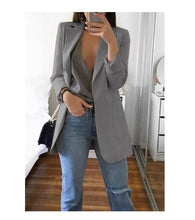 Load image into Gallery viewer, Trench Fashion Women Open Stitch Autumn Turn-Down Collar Blends Coats Pure Office Elegant Overcoat Cardigan 5XL Plus Size GV085