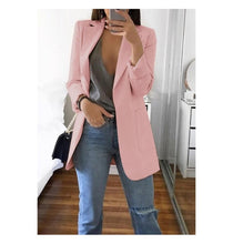 Load image into Gallery viewer, Trench Fashion Women Open Stitch Autumn Turn-Down Collar Blends Coats Pure Office Elegant Overcoat Cardigan 5XL Plus Size GV085