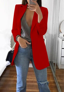 Trench Fashion Women Open Stitch Autumn Turn-Down Collar Blends Coats Pure Office Elegant Overcoat Cardigan 5XL Plus Size GV085