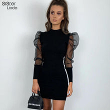 Load image into Gallery viewer, Sisterlinda Solid See-through Mesh Bodycon Dress Women Slim Office Ladies Elegant Mini Dress Mujer Party Vestidos De Fiesta 2019