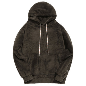 ZAFUL Winter Men Hoodies Solid Pouch Pocket Fluffy Men Pullover Pouch Pocket Streetwear Detail Hoodie Male Hooded Sweatshirt Top