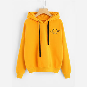 LASPERAL Women Hoodies Casual Kpop Planet Print Solid Loose Drawstring Sweatshirt Long Sleeve Hooded Autumn Female Pullover