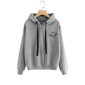 LASPERAL Women Hoodies Casual Kpop Planet Print Solid Loose Drawstring Sweatshirt Long Sleeve Hooded Autumn Female Pullover