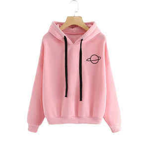 LASPERAL Women Hoodies Casual Kpop Planet Print Solid Loose Drawstring Sweatshirt Long Sleeve Hooded Autumn Female Pullover