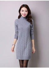 Load image into Gallery viewer, Vangull 2019 Autumn Winter New Women Knitted Cotton Sweater Dress Fashion High Neck Solid Pullover Female Knitted Dress Vestidos