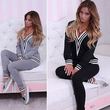 Load image into Gallery viewer, Women Fashion V-neck Sweatshirt Set Top Pants Casual Sportsuit Tracksuit OutfitFemmes camisa chemise camicia Mujer Clothes