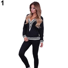 Load image into Gallery viewer, Women Fashion V-neck Sweatshirt Set Top Pants Casual Sportsuit Tracksuit OutfitFemmes camisa chemise camicia Mujer Clothes