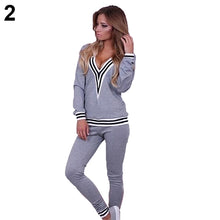 Load image into Gallery viewer, Women Fashion V-neck Sweatshirt Set Top Pants Casual Sportsuit Tracksuit OutfitFemmes camisa chemise camicia Mujer Clothes